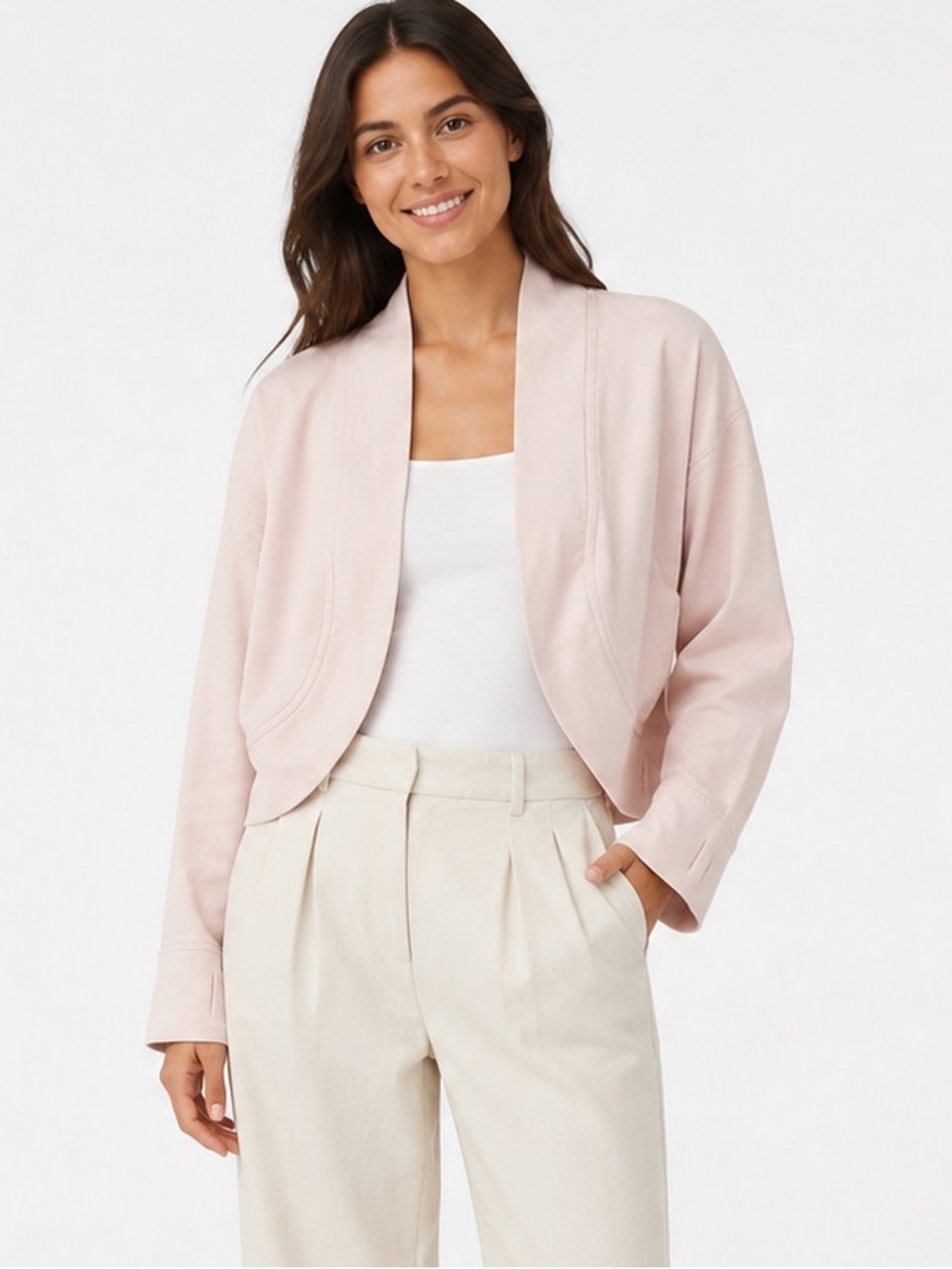 Pact Women’s Blush Pink Organic Cotton Open Front Cropped Cardigan XL/XXL
